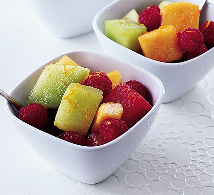 Melon, orange & raspberry cups recipe 