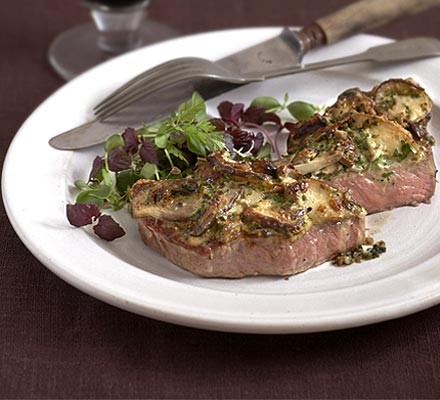 Grilled steak topped with ceps recipe 