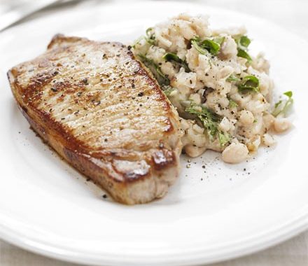 Pork with garlicky bean mash recipe
