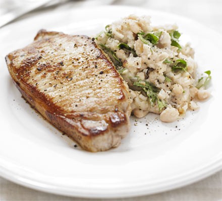 Pork with garlicky bean mash recipe 