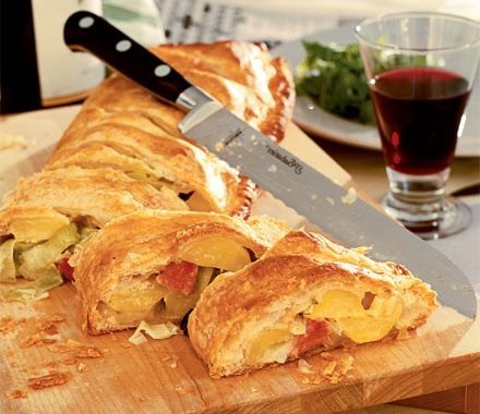 Leek, potato & ham flip-over pie recipe