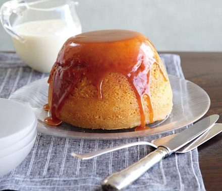 Steamed vanilla sponge with butterscotch sauce & custard recipe