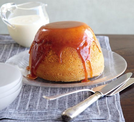 Steamed vanilla sponge with butterscotch sauce & custard recipe 