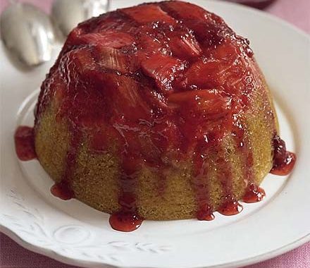 Sticky rhubarb & strawberry sponge pudding recipe