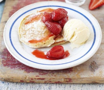 Strawberry compote with sugared drop scones recipe