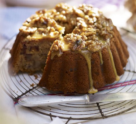 Banana date cake with walnut & honey glaze recipe 