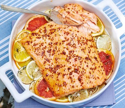 Sticky citrus & mustard glazed salmon recipe