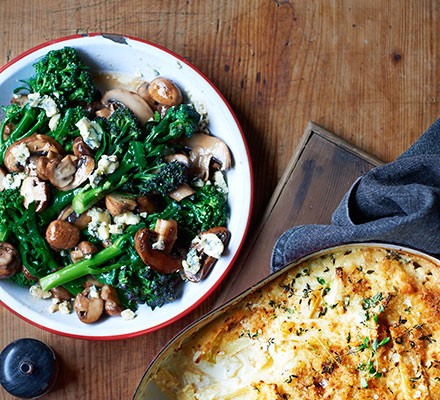 Sautéed sprouting broccoli with mushrooms & stilton recipe 