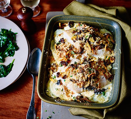 Smoked haddock & wild mushroom traybake recipe 