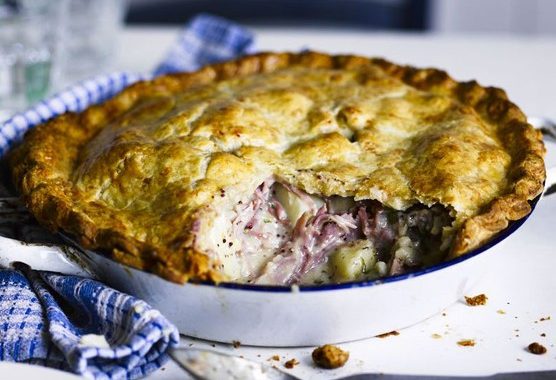 Honey & mustard ham hock pie with flaky cheese pastry recipe