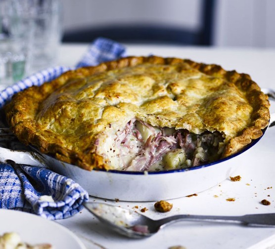 Honey & mustard ham hock pie with flaky cheese pastry recipe 