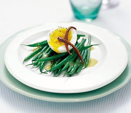 Green beans with anchovy & soft egg recipe