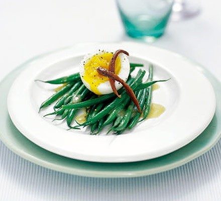Green beans with anchovy & soft egg recipe 