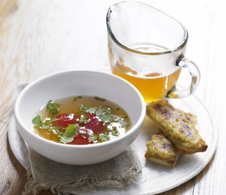 Tomato consommé with Lancashire cheese on toast recipe