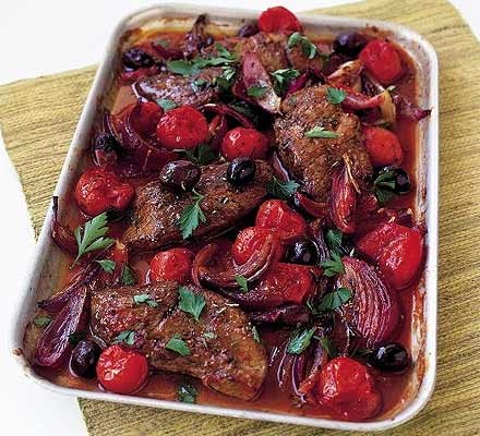 Lamb steaks with tomatoes & olives recipe 