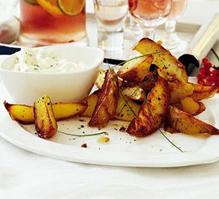 Crispy potato skins with creamy chive dip recipe 