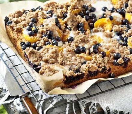 Apricot & blueberry crumble cake recipe