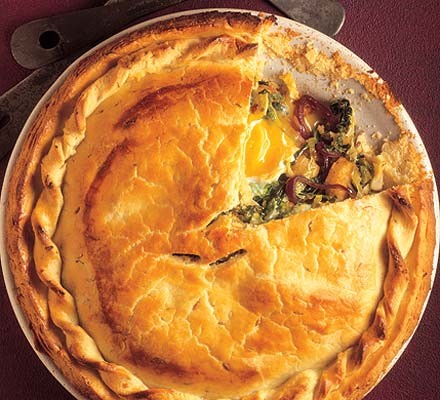 Fresh Savoy, red onion & egg pie recipe 