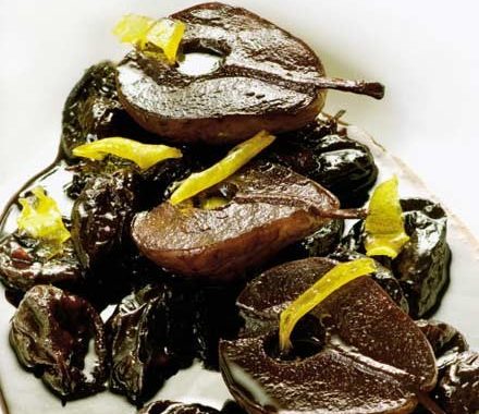 Pears & prunes in mulled (well, sort of) wine recipe
