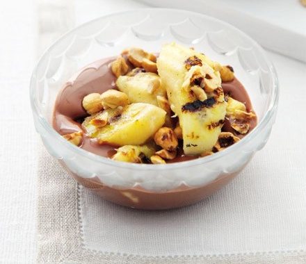 Griddled bananas with nutty chocolate custard recipe