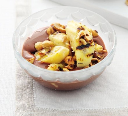 Griddled bananas with nutty chocolate custard recipe 