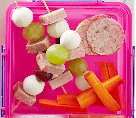 Cheese, ham & grape kebabs recipe