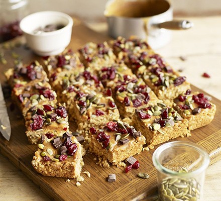 Cranberry, pumpkin seed & caramel flapjacks recipe 