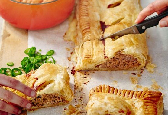 Jumbo sausage roll with salsa beans recipe