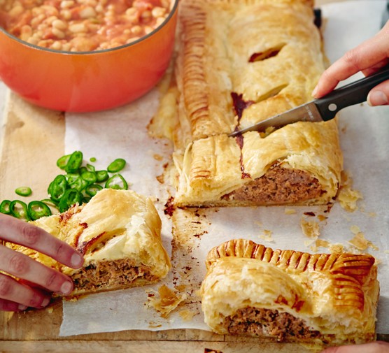 Jumbo sausage roll with salsa beans recipe 