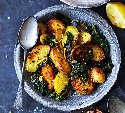 New potatoes with spinach & capers recipe