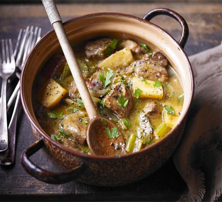 Slow-braised pork shoulder with cider & parsnips recipe 