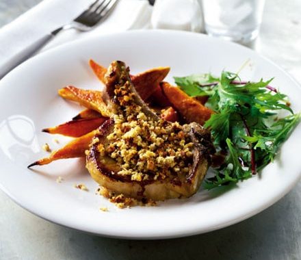 Oven pork chops with roasted potato wedges recipe