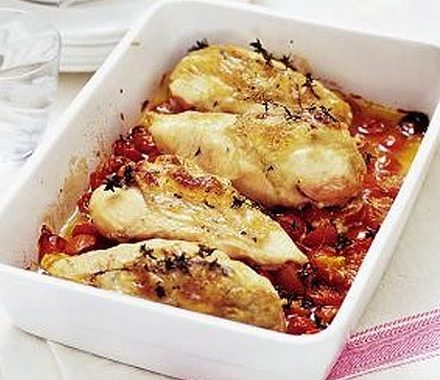 Chicken, goat's cheese & cherry tomato bake recipe