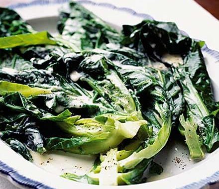 Spring greens with black pepper & crème fraîche recipe