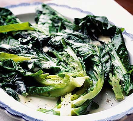 Spring greens with black pepper & crème fraîche recipe 