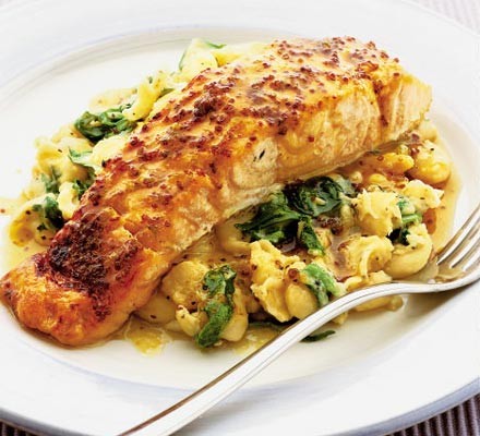 Sizzling salmon with bean mash recipe 