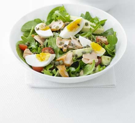 Hot-smoked salmon & egg salad recipe 