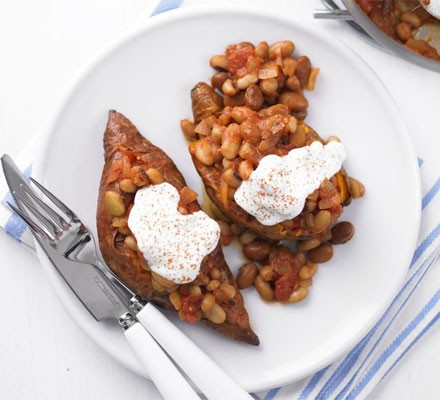 Baked sweet potatoes & beans recipe 