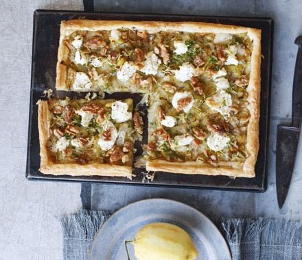 Leek, goat’s cheese, walnut & lemon tart recipe