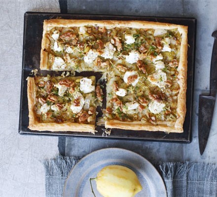 Leek, goat’s cheese, walnut & lemon tart recipe 