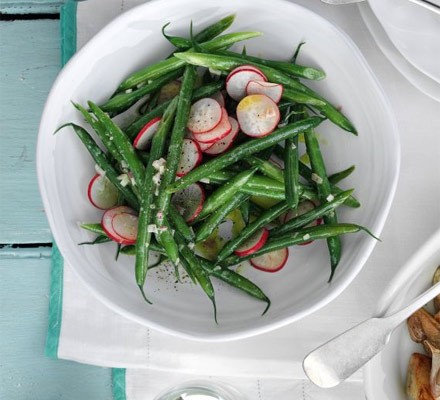 Green beans & radishes with shallot dressing recipe 