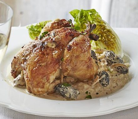Roast poussins with wild mushroom sauce recipe