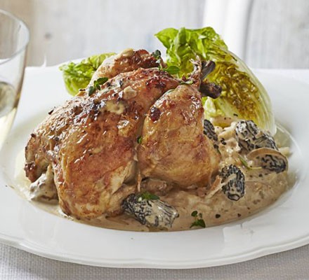 Roast poussins with wild mushroom sauce recipe 