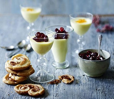 Clementine possets with cranberry compote & cinnamon palmiers recipe
