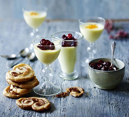 Clementine possets with cranberry compote & cinnamon palmiers recipe 