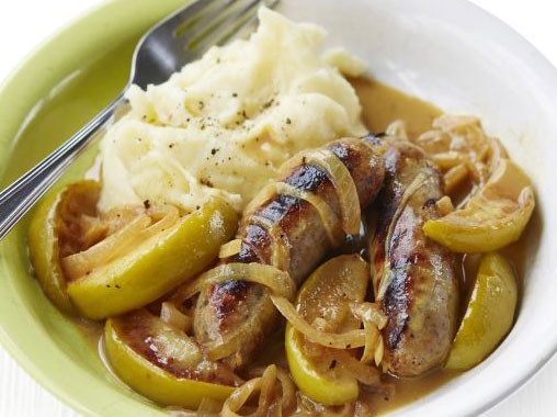 Creamy cider & sausage braise with apples & mash recipe