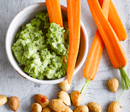 Crushed pea & mint dip with carrot sticks recipe