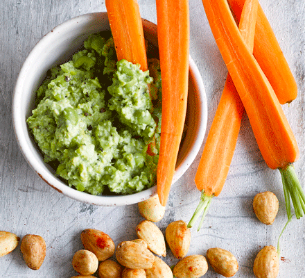 Crushed pea & mint dip with carrot sticks recipe 