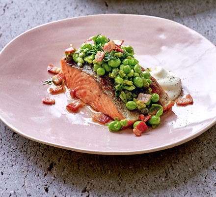 Grilled sea trout with raw pea salsa recipe 