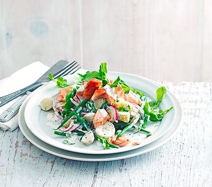 Hot smoked salmon with new potatoes & watercress recipe